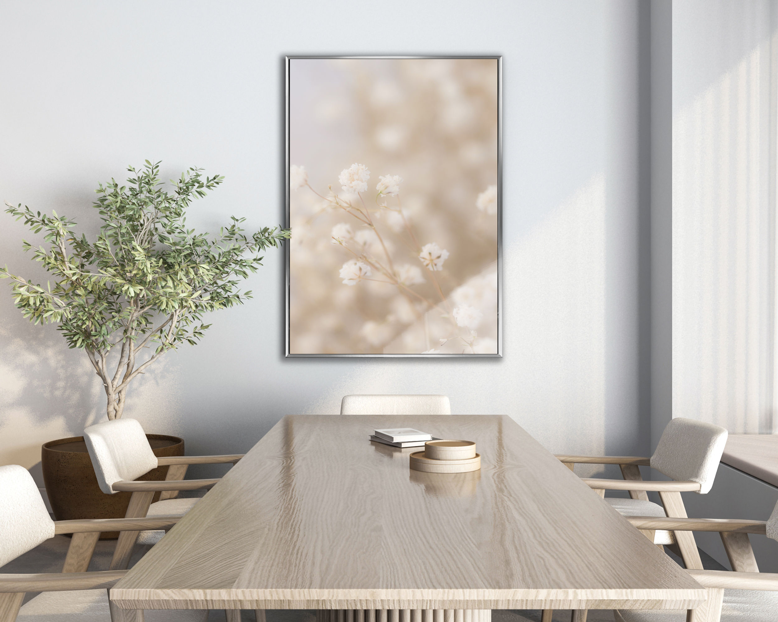 SOFT KREM RENK BİTKİ MODELİ | TEKLİ DİKEY CAM TABLO