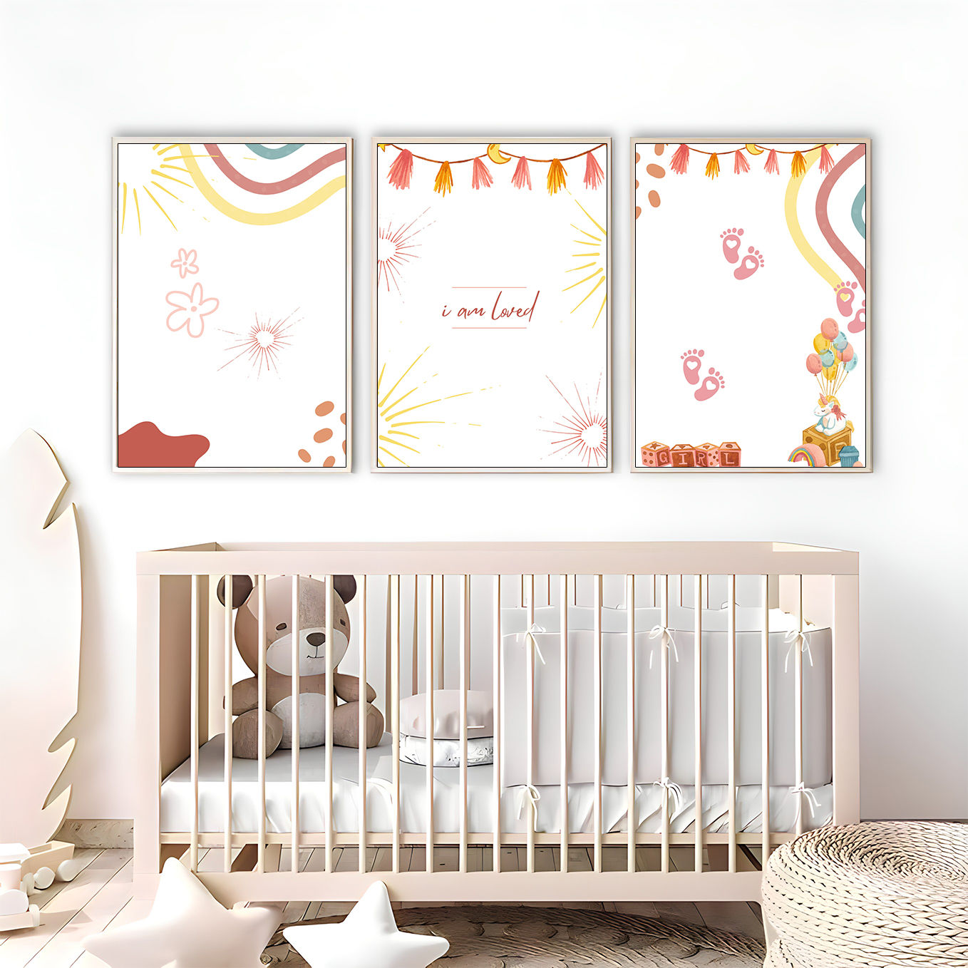 SOFT KAHVE-SARI ÇOCUK ODASI KOMBİNİ | 3LÜ DİKEY AHŞAP MDF TABLO