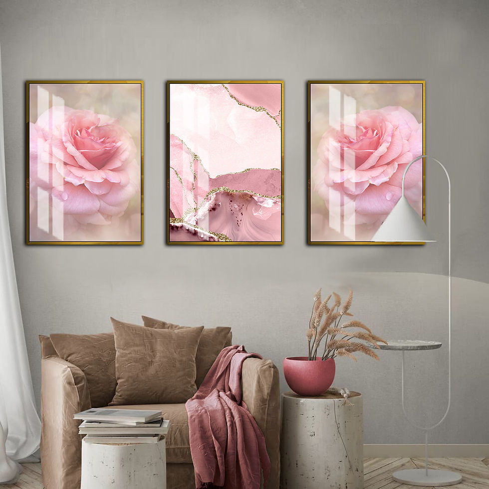 Küçük resim: PEMBE - BEYAZ SOFT ÇİÇEK VE YAPRAK KOMBİNİ | 3LÜ DİKEY CAM TABLO