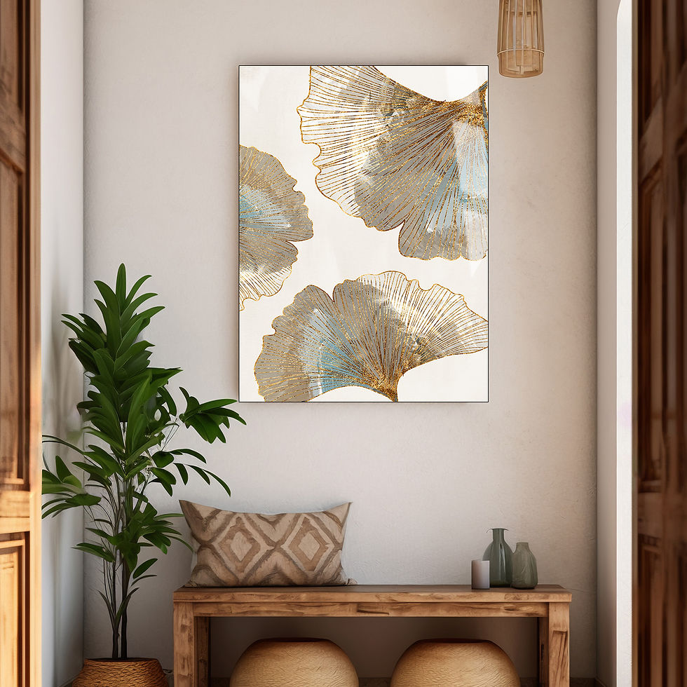 SOFT GOLD BOHEM YAPRAK DESENLİ MODEL | ÇERÇEVESİZ DİKEY CAM TABLO