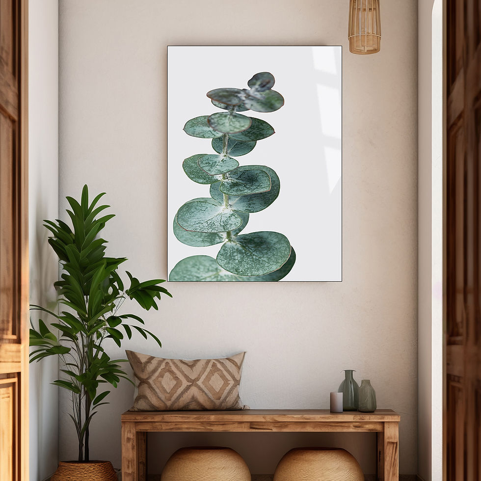 YEŞİL YAPRAK DESENLİ MİNİMAL TABLO | ÇERÇEVESİZ DİKEY CAM TABLO