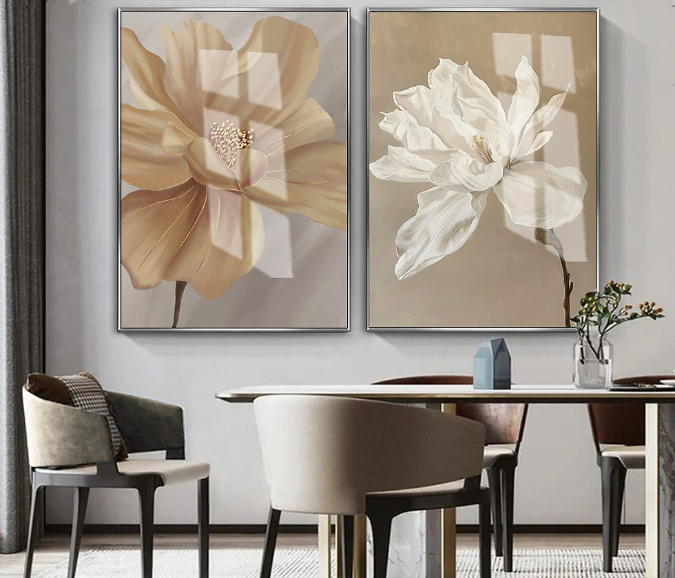 SOFT TURUNCU BEYAZ ÇİÇEK KOMBİNİ | 2Lİ DİKEY CAM TABLO