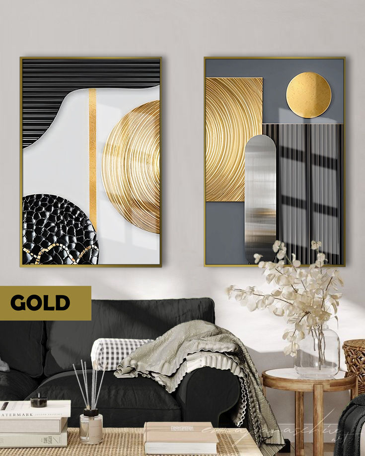 Küçük resim: ETNİK SOYUT BOHEM GOLD DESENLİ KOMBİN |ÇERÇEVELİ 2Lİ DİKEY CAM TABLO