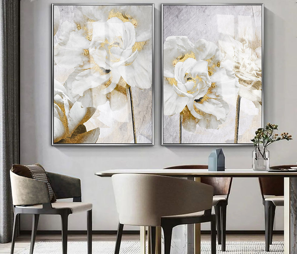 Küçük resim: SOFT GOLD-BEYAZ RENK ÇİÇEK KOMBİNİ | 2Lİ DİKEY CAM TABLO