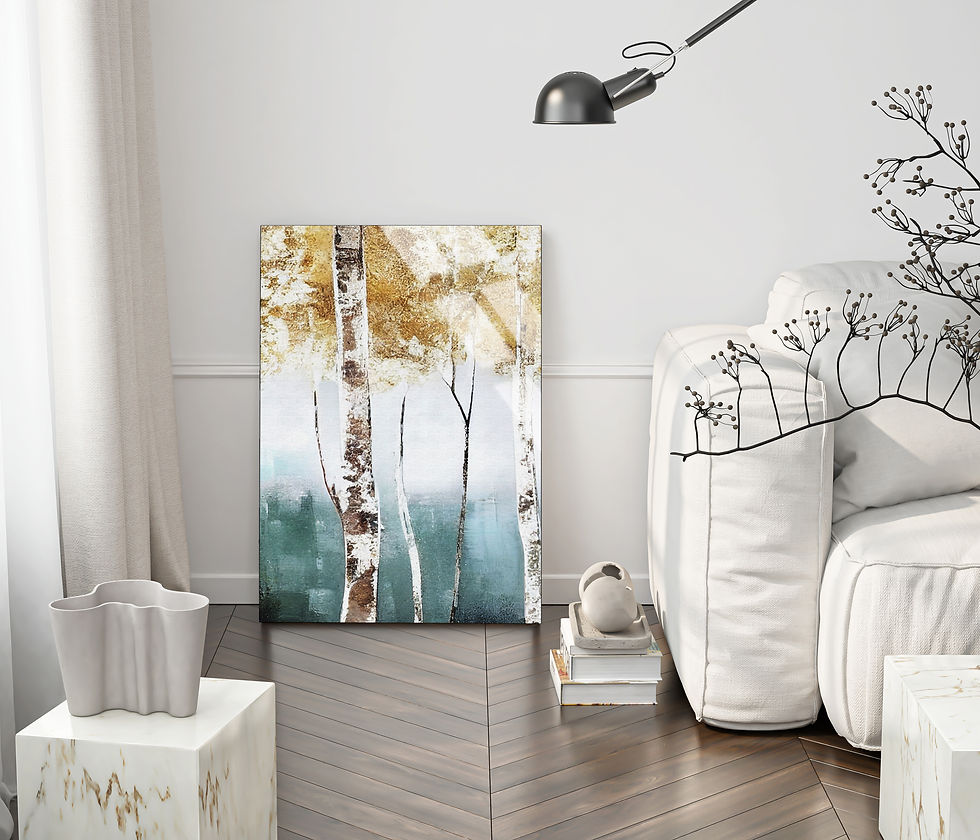 GOLD TURKUAZ SOFT AĞAÇ TEMALI MODELİ | ÇERÇEVESİZ DİKEY CAM TABLO