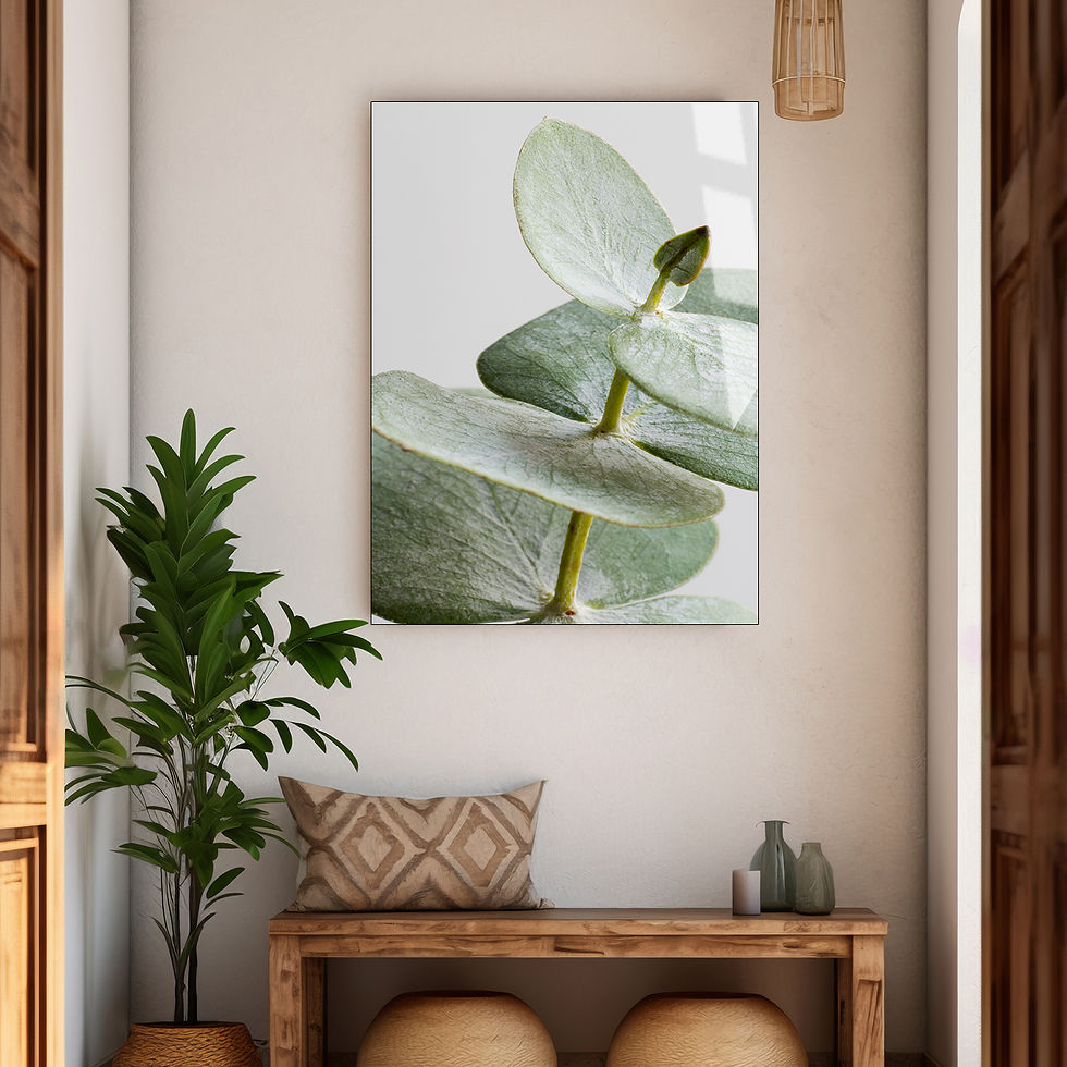 YEŞİL YAPRAK DESENLİ MİNİMAL TABLO | ÇERÇEVESİZ DİKEY CAM TABLO