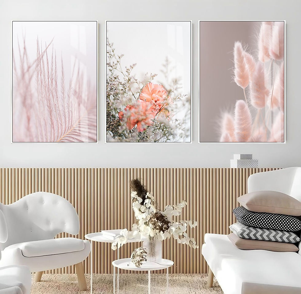 Küçük resim: SOFT PEMBE BİTKİ DESENLİ KOMBİNİ |ÇERÇEVELİ CAM TABLO 3LÜ DİKEY