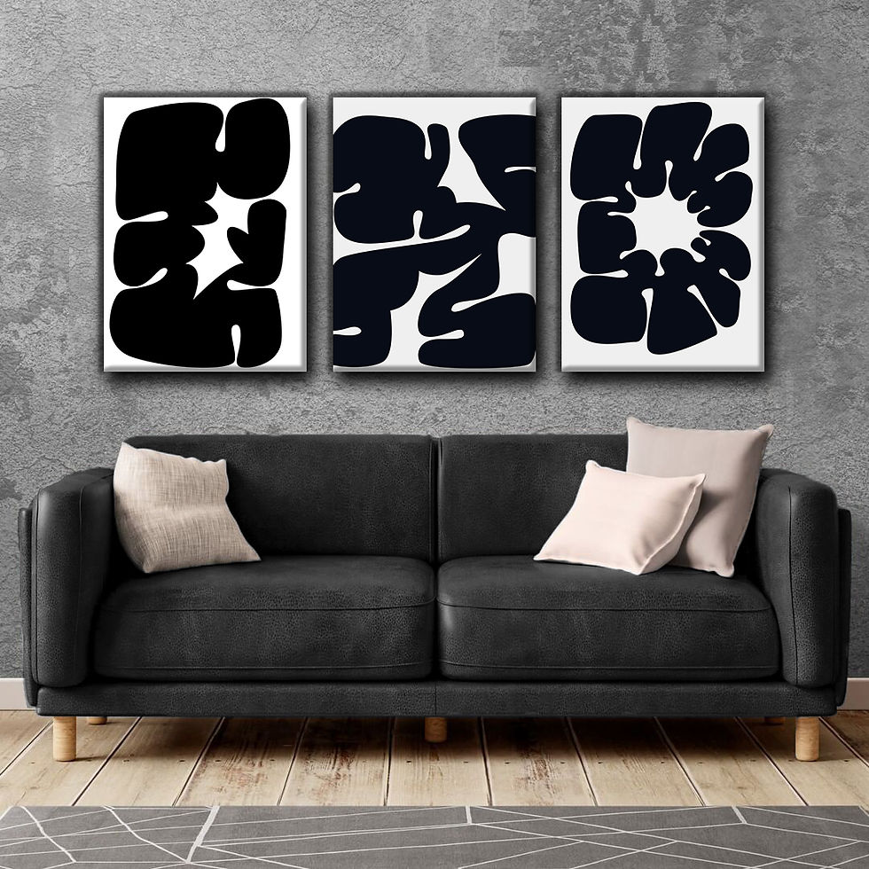 BEYAZ-SİYAH SOYUT KOMBİN | 3LÜ DİKEY KANVAS TABLO