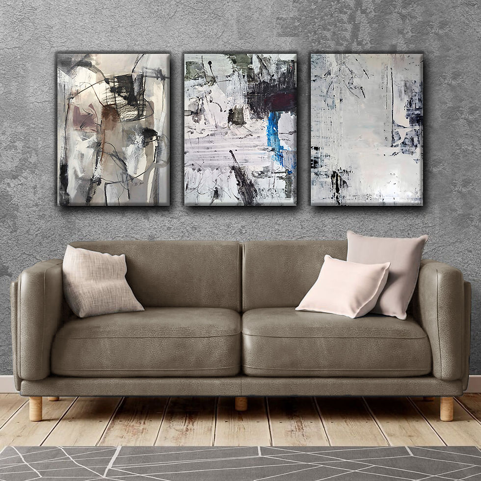 SİYAH-GRİ SOYUT KOMBİN | 3LÜ DİKEY KANVAS TABLO
