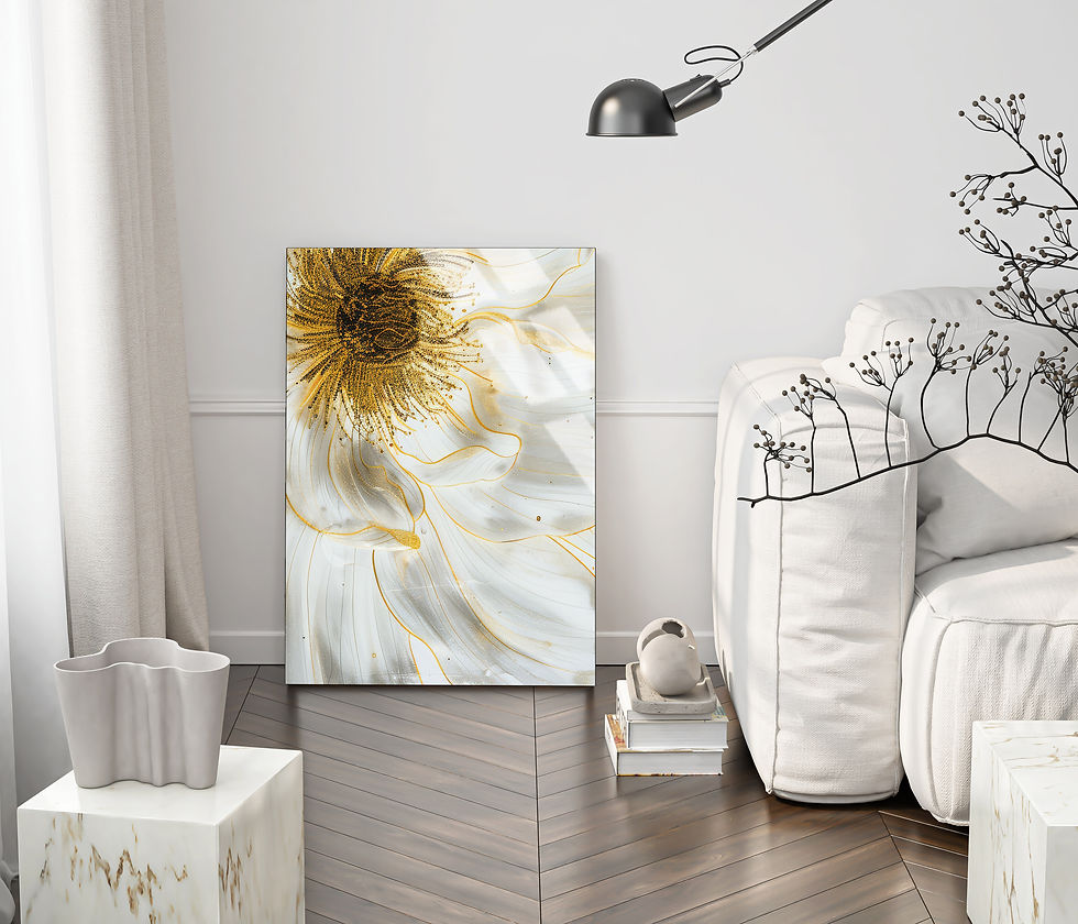 BEYAZ GOLD ÇİÇEK DESENLİ MODEL | ÇERÇEVESİZ DİKEY CAM TABLO