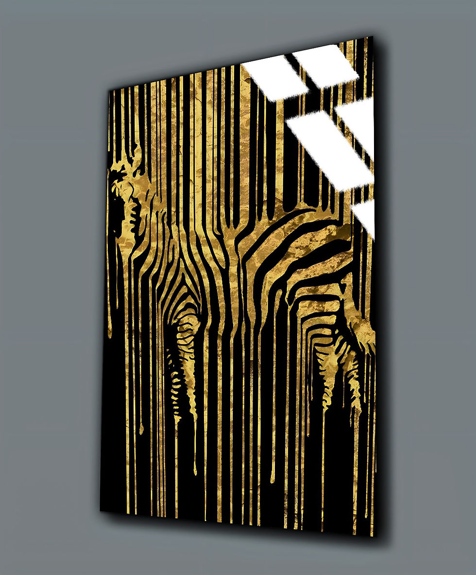 SİYAH-GOLD ZEBRA TABLOSU | ÇERÇEVESİZ DİKEY CAM TABLO
