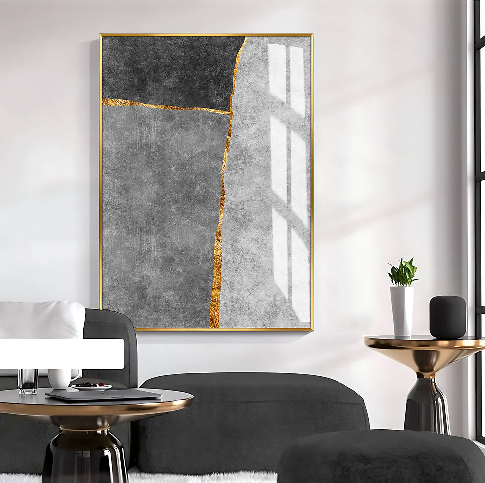 Küçük resim: GRİ-GOLD ELEGANT SOYUT MODELİ III | TEKLİ DİKEY CAM TABLO