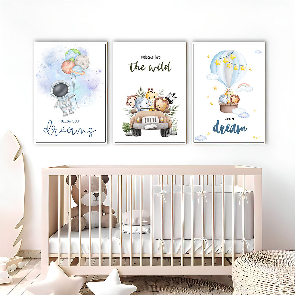 SOFT RENKLİ HAYVANLAR ÇOCUK ODASI KOMBİNİ | 3LÜ DİKEY AHŞAP MDF TABLO