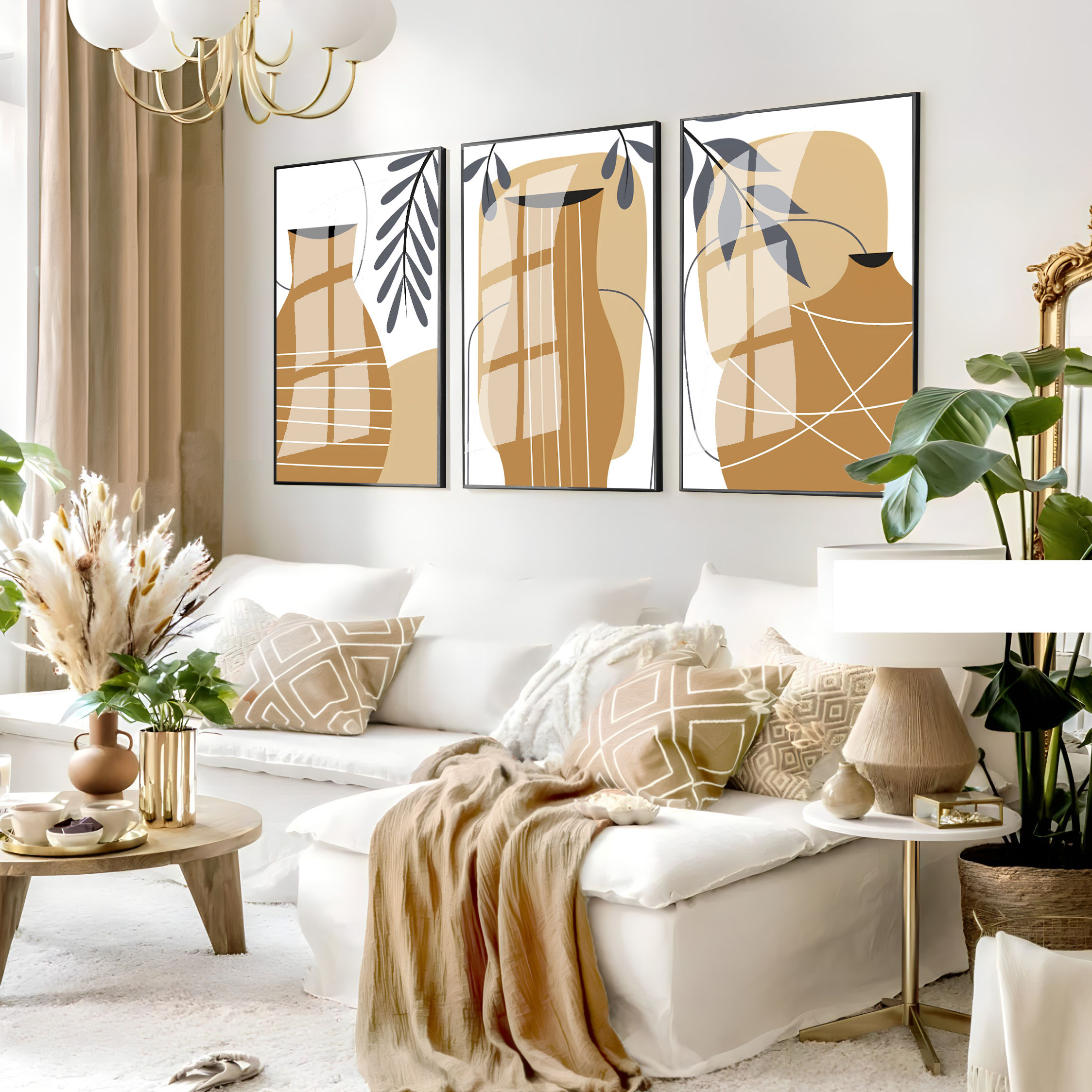 SOFT BOHEM YAPRAKLI KOMBİN SETİ II | 3LÜ DİKEY CAM TABLO