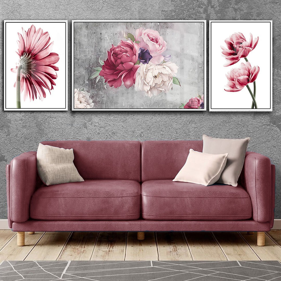 PEMBE RENK ÇİÇEK KOMBİNİ | 3LÜ YATAY CAM TABLO