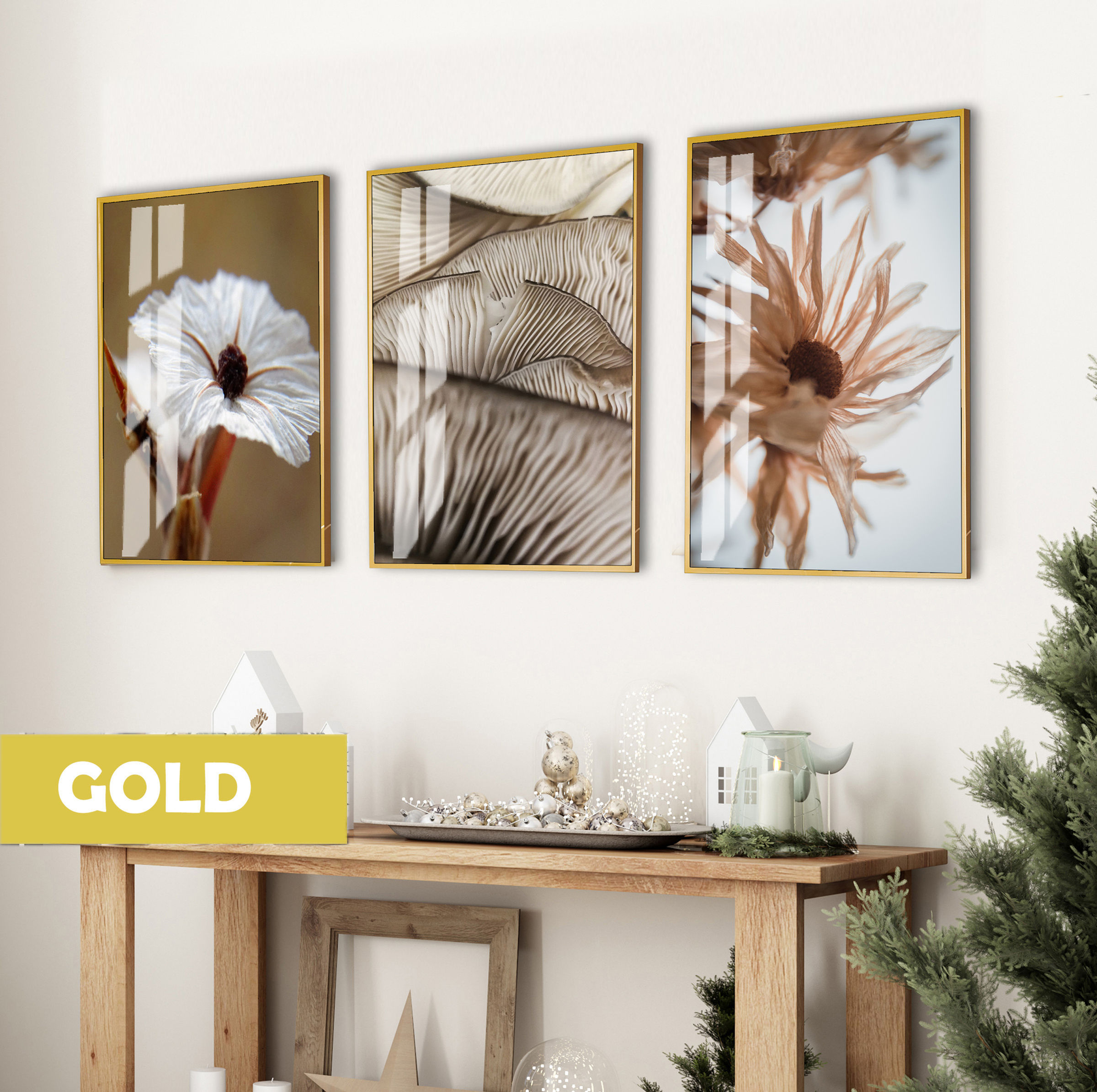 ÇİÇEK GÜL KOMBİNİ SOFT |ÇERÇEVELİ CAM TABLO 3LÜ DİKEY