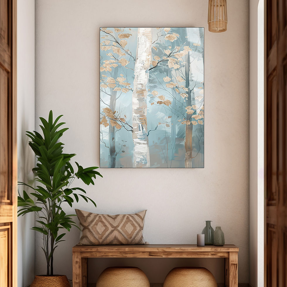 SOFT GRİ GOLD ORMAN TEMALI MODELİ | ÇERÇEVESİZ DİKEY CAM TABLO