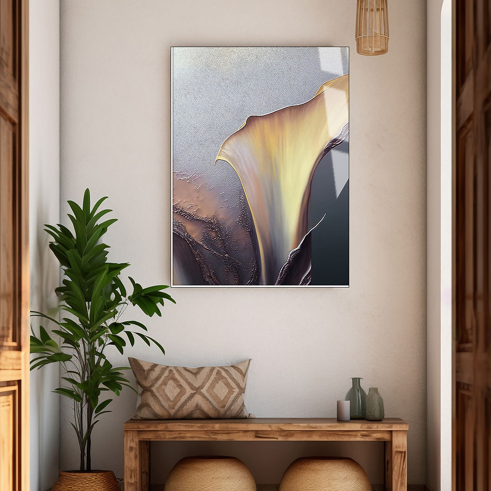 MOR-KREM ÇİÇEK DESENLİ TABLO | ÇERÇEVESİZ DİKEY CAM TABLO