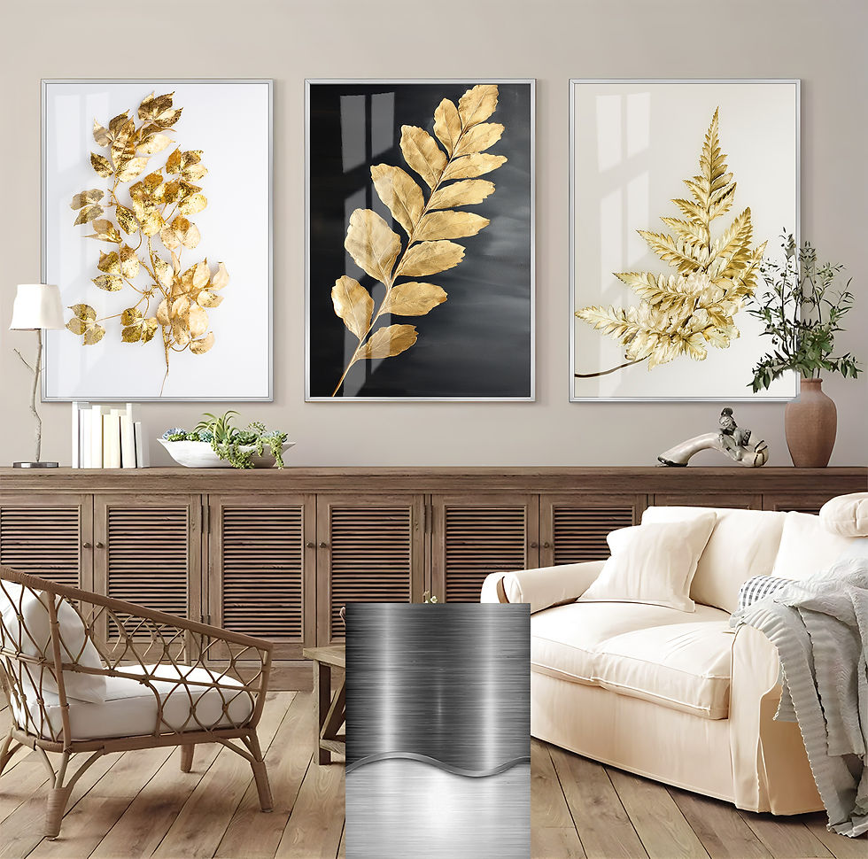 Küçük resim: GOLD YAPRAKLI KOMBİNİ (FROND)|ÇERÇEVELİ CAM TABLO 3LÜ DİKEY