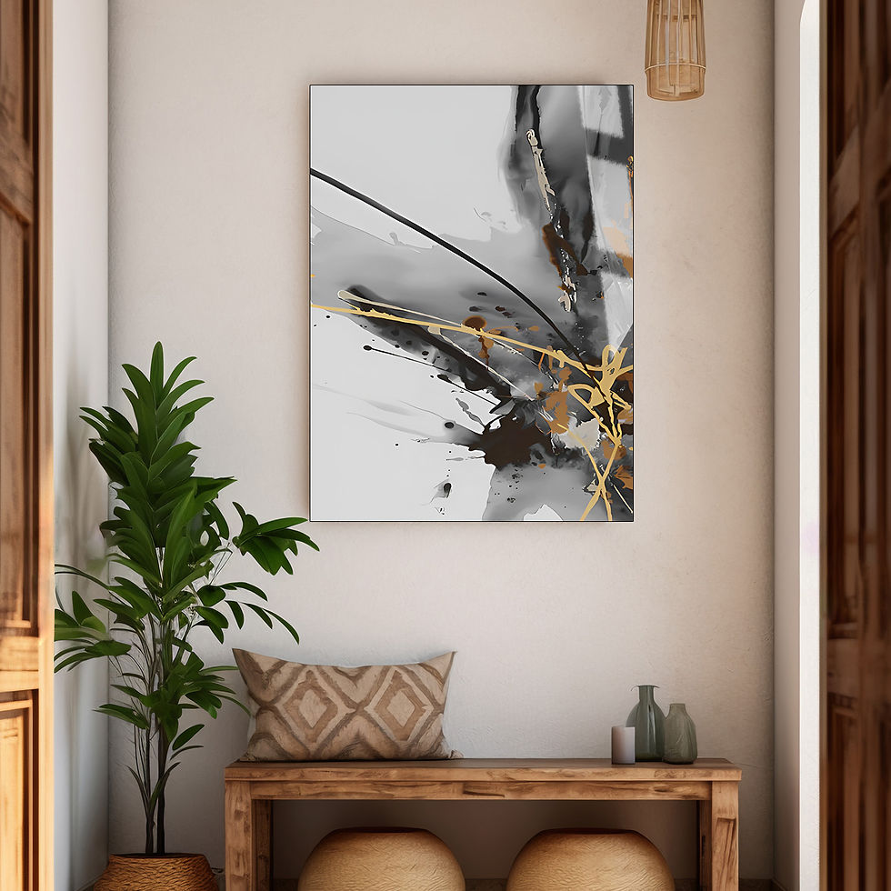 GRİ GOLD SOYUT ÇİÇEK TEMALI MODELİ | ÇERÇEVESİZ DİKEY CAM TABLO