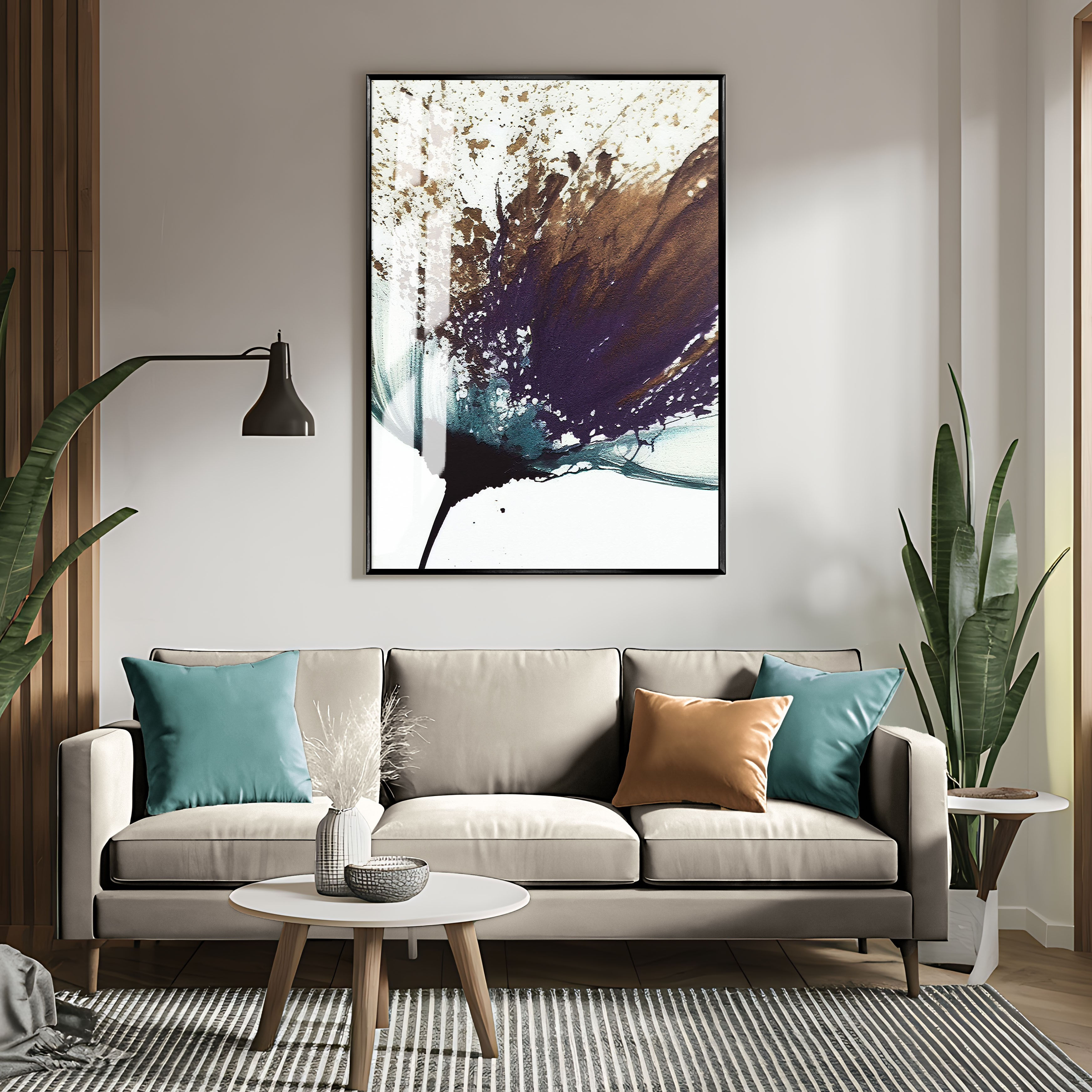 MÜRDÜM SOYUT ÇİÇEK MODELİ | TEKLİ DİKEY CAM TABLO