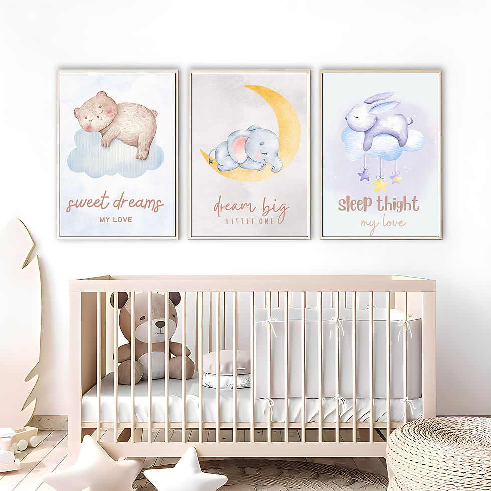 SOFT RENKLİ HAYVANLAR ÇOCUK ODASI KOMBİNİ | 3LÜ DİKEY AHŞAP MDF TABLO