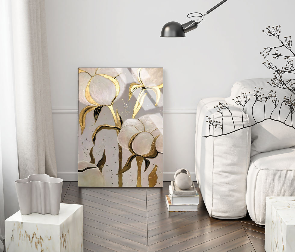 GRİ GOLD PAMUK BİTKİSİ DESENLİ MODEL | ÇERÇEVESİZ DİKEY CAM TABLO