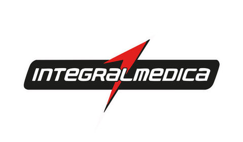 Logo da Integralmedica em fundo preto com raio vermelho