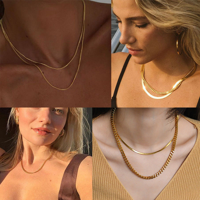 Thumbnail: Vnox Cuban Chain Necklace for Men Women,Basic Punk Stainless Steel Curb Link Cha