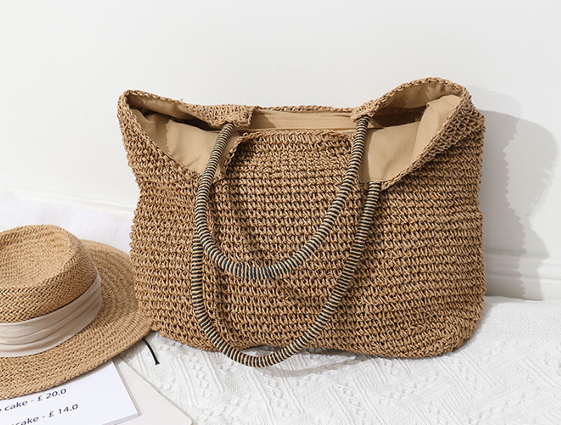 サムネイル： レディース 春夏 ハンドバッグ 草編みバッグ 麦わら 手提げバッグ　おしゃれ ショルダーバッグ 軽い