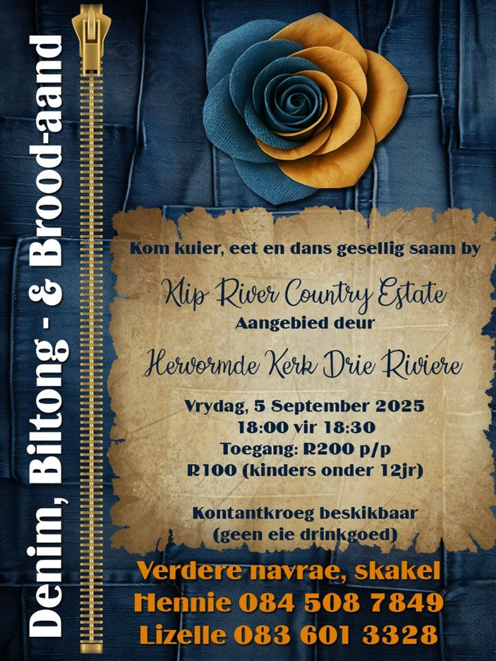 Denim, Biltong & Brood Aand aangebied deur Hervormde Kerk Drie Riviere