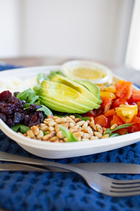 fresh salad in a biodegradable bowl