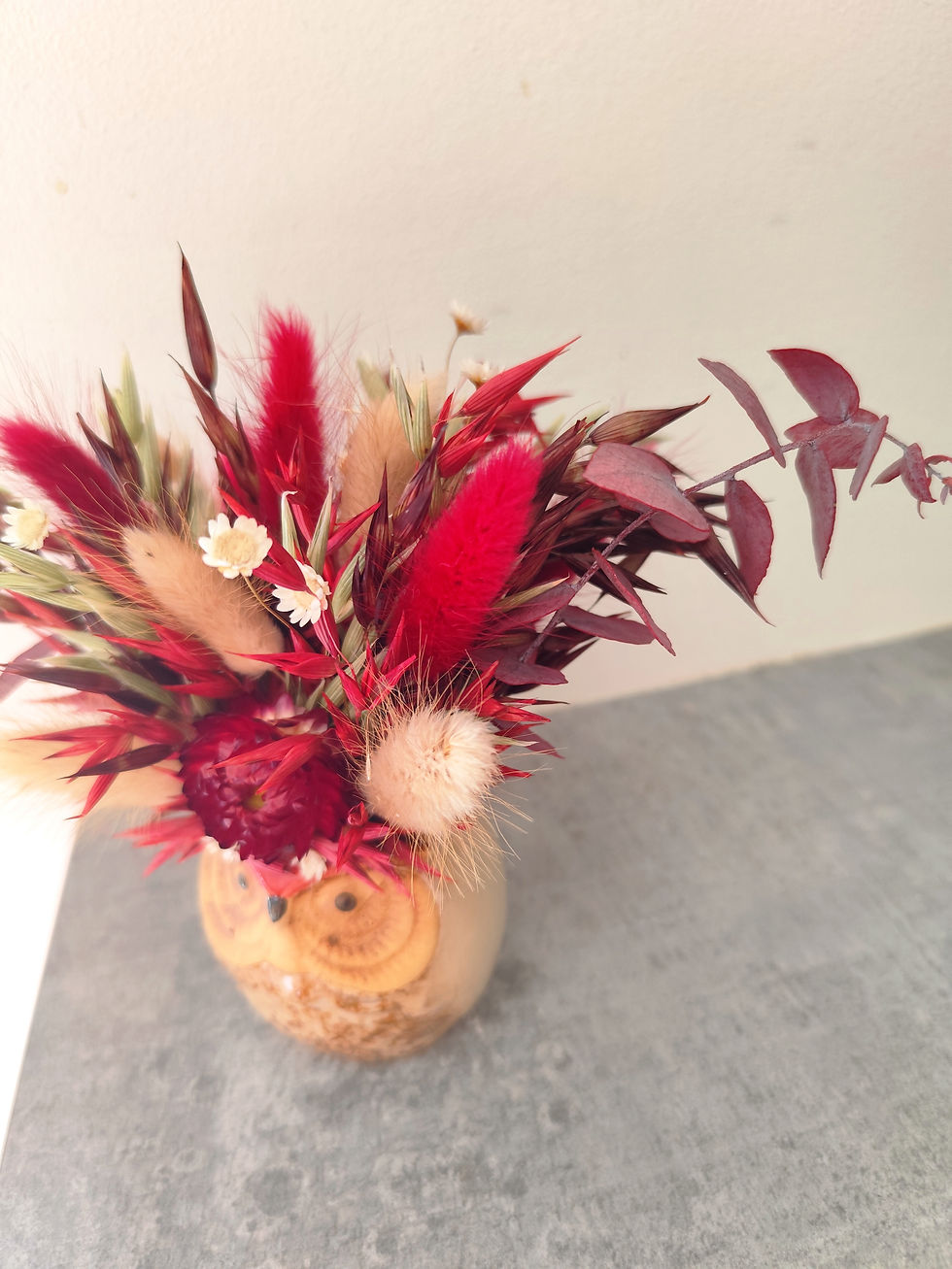 Miniature : Petite chouette fleurie tons brun, naturel et rouge