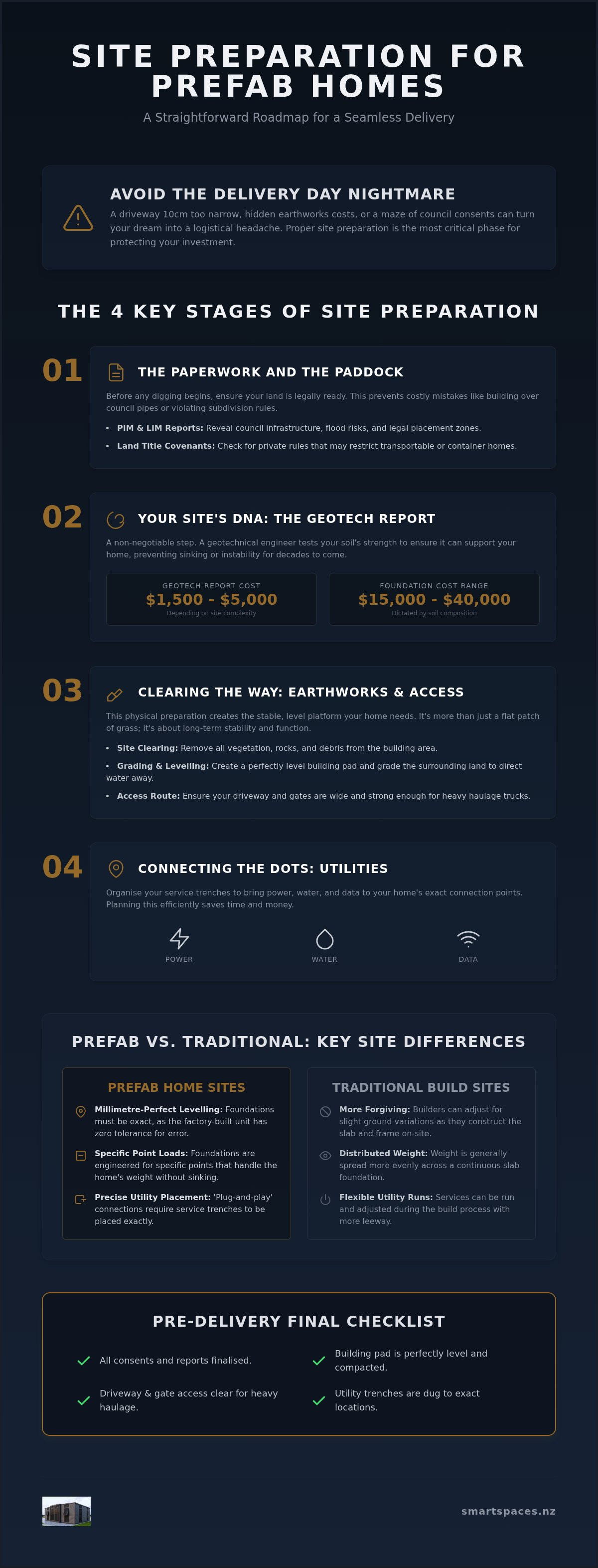 Site preparation for prefab homes