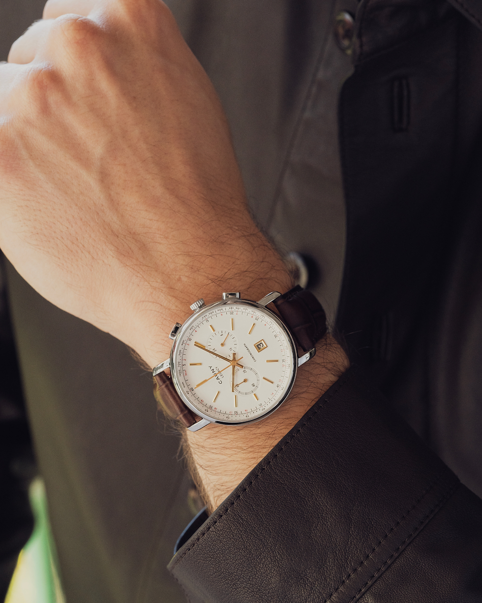 CAUNY Legacy Chronograph White on wrist
