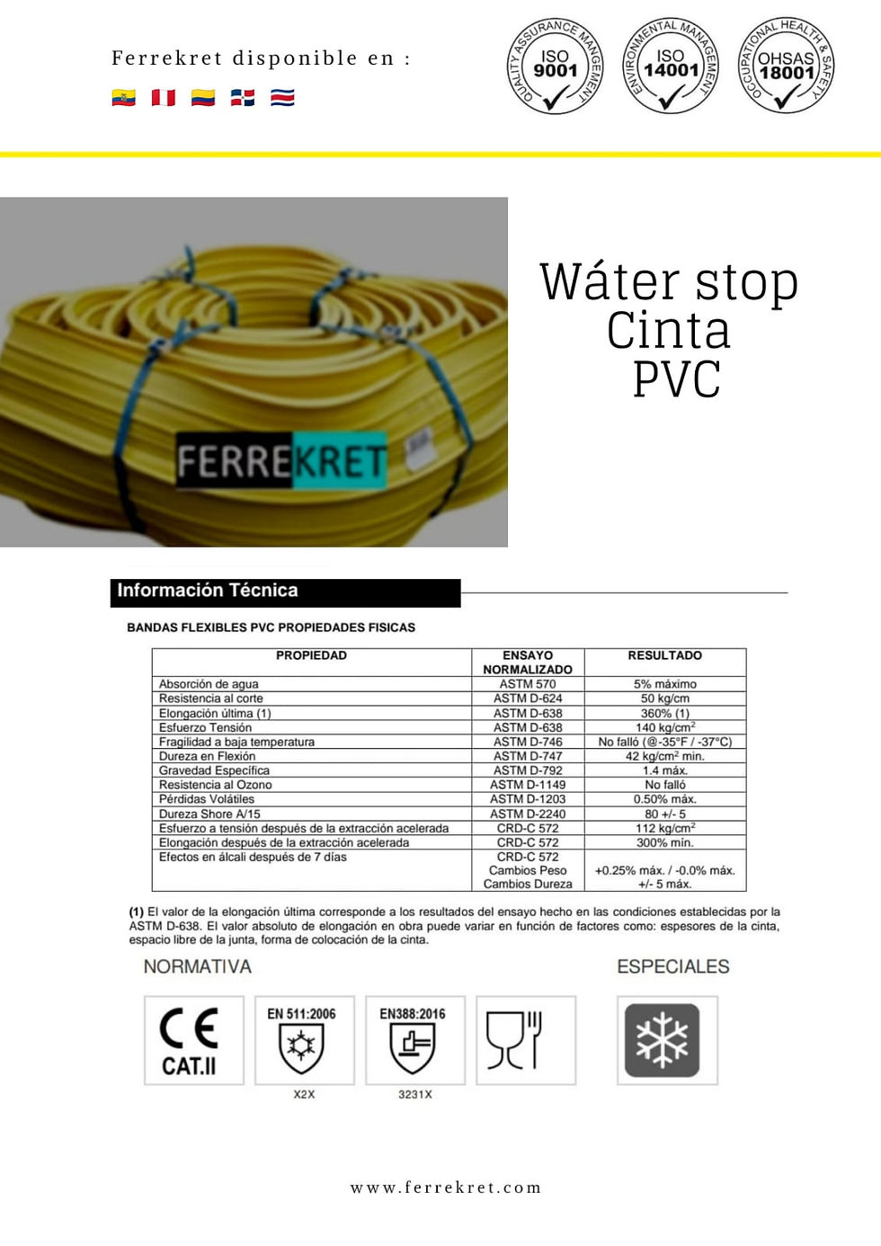 Miniatura: CINTA DE PVC para presión water stop junta hormigón Ecuador  Panamá y Colombia