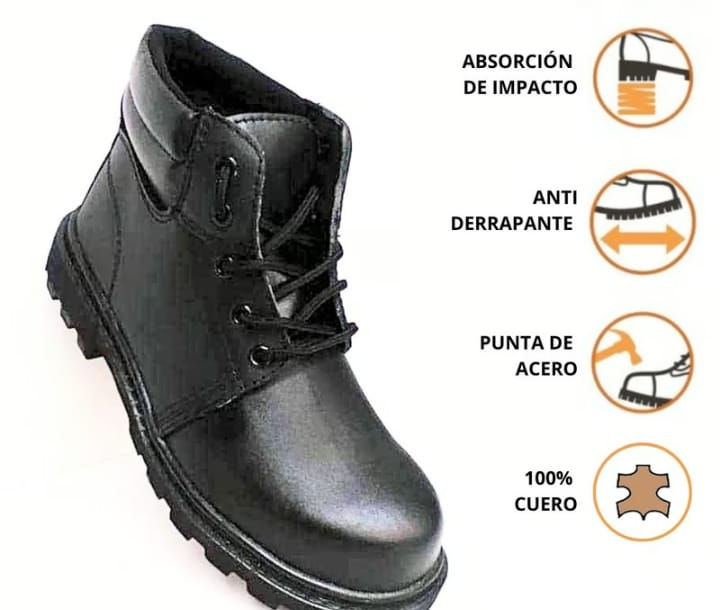 Miniatura: botines industriales de cuero negro para trabajo pesado