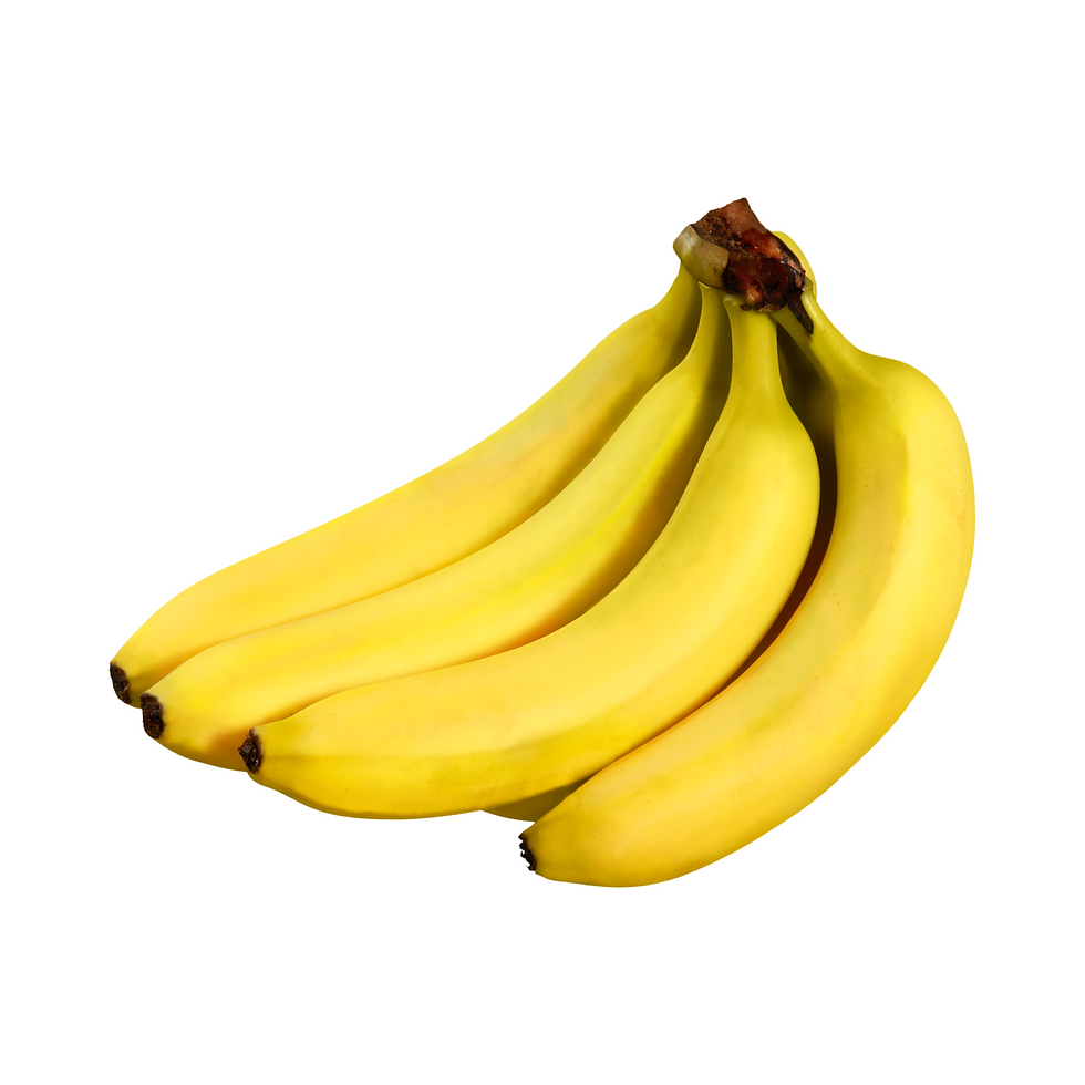5 bright yellow bananas on a white background.