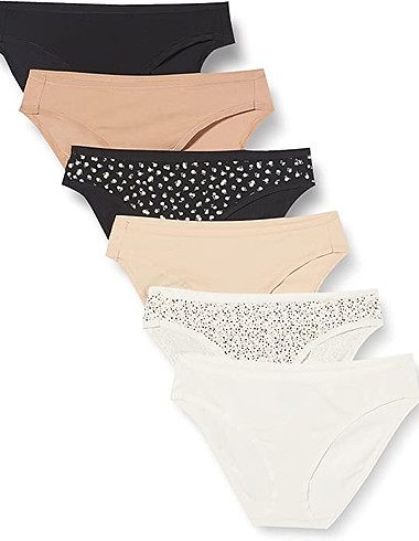 Black, nude, floral, tan, polka dot, and white womens underwear.