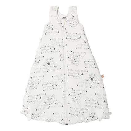 A white printed Ergo baby sleep sack.