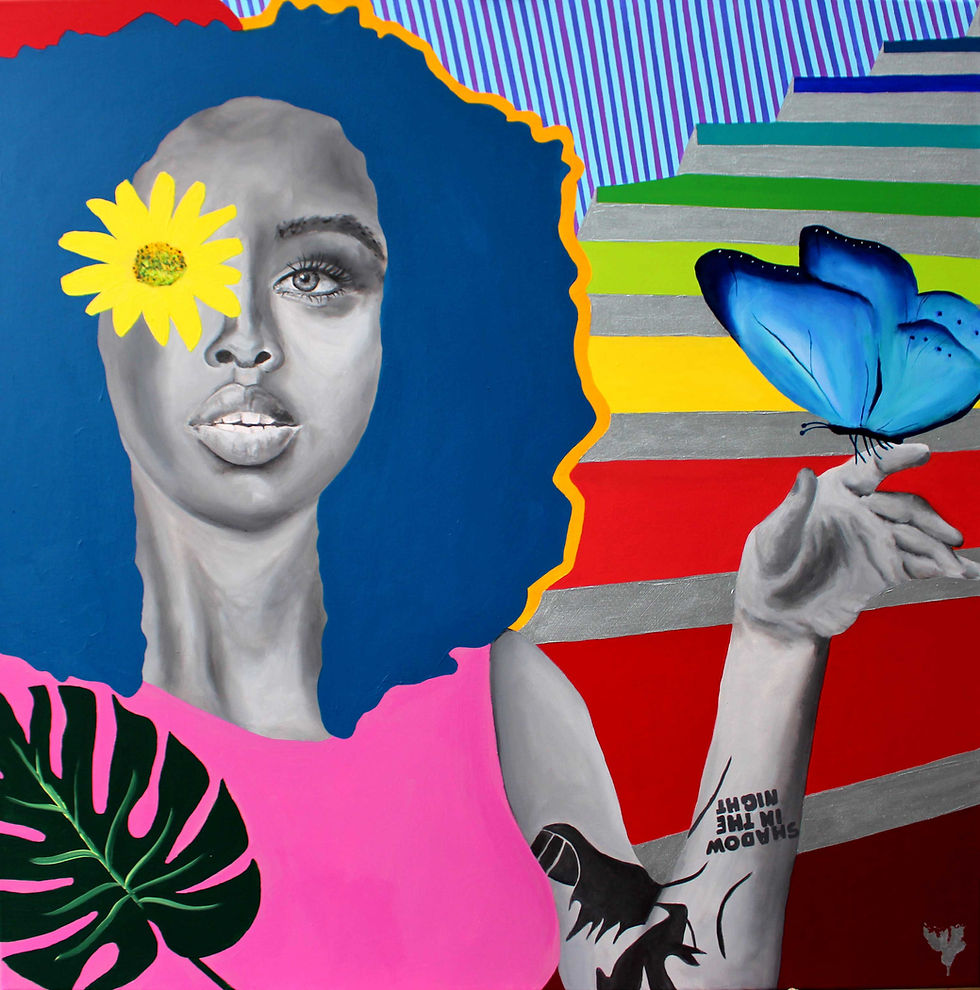 BLAUER SCHMETTERLING gemalte Collage von Karin Döring