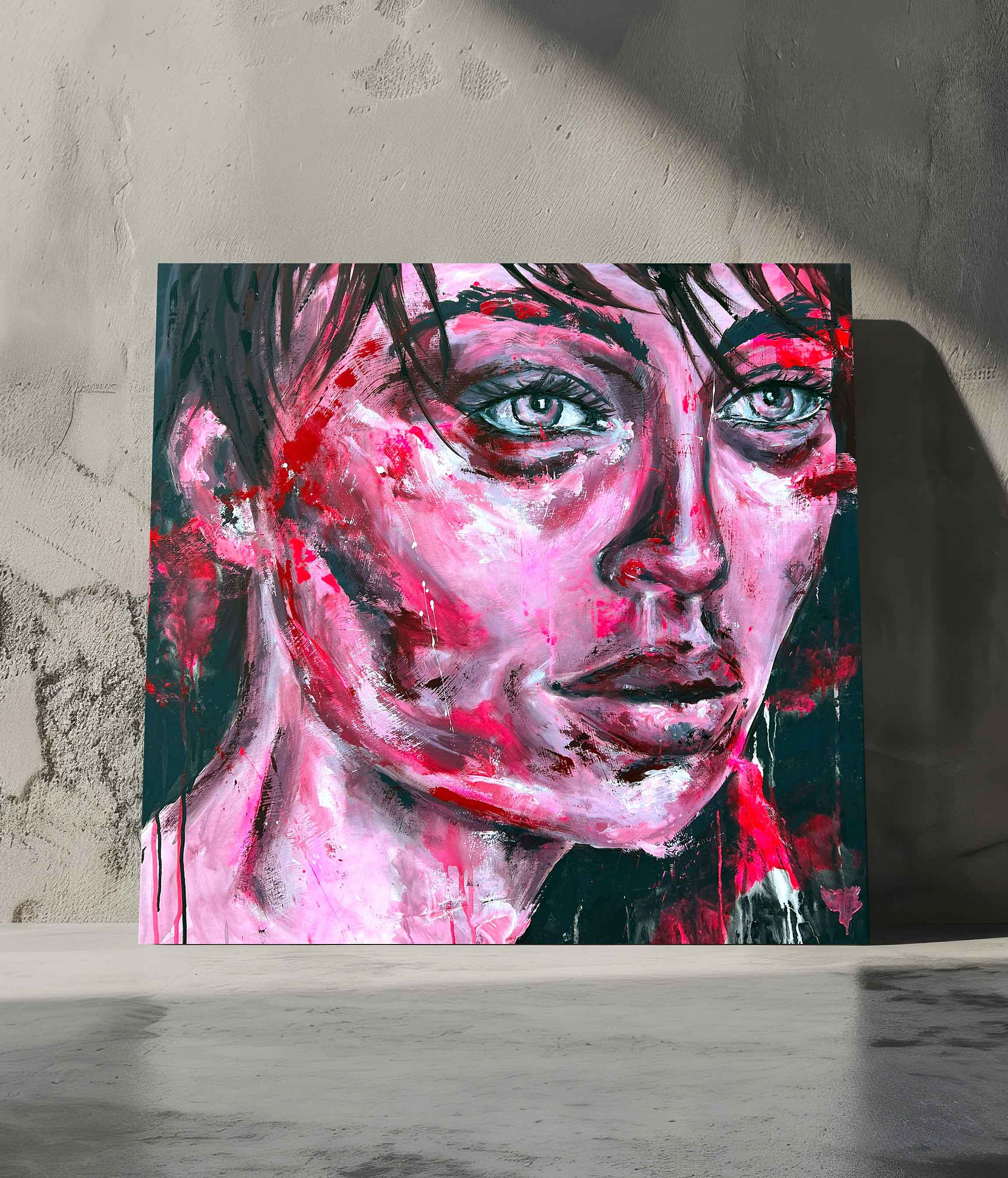 Starkes Frauenporträt in Rot – DIVA Kunst über Wut, Mut und emotionale Tiefe