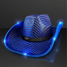 Blue Sequin Cowboy Hat with Black Band