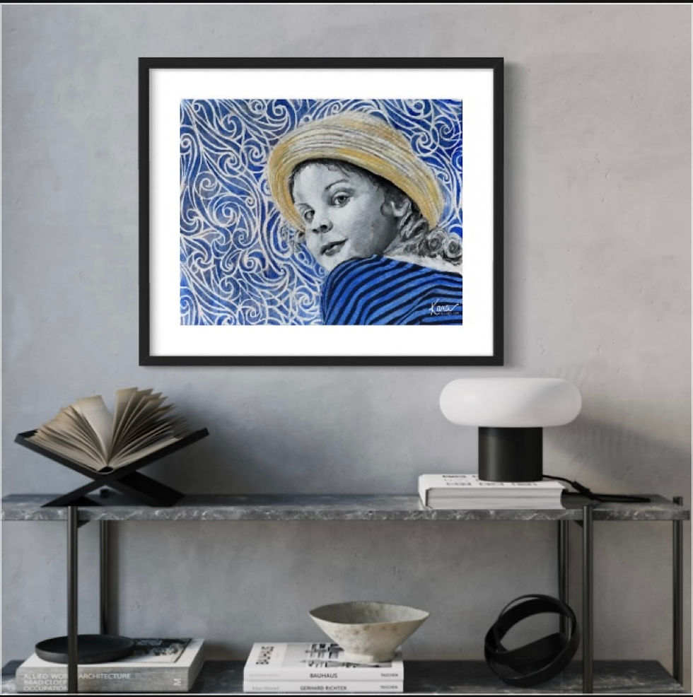 Thumbnail: Sailor Girl -- Original Painting framed in white wood