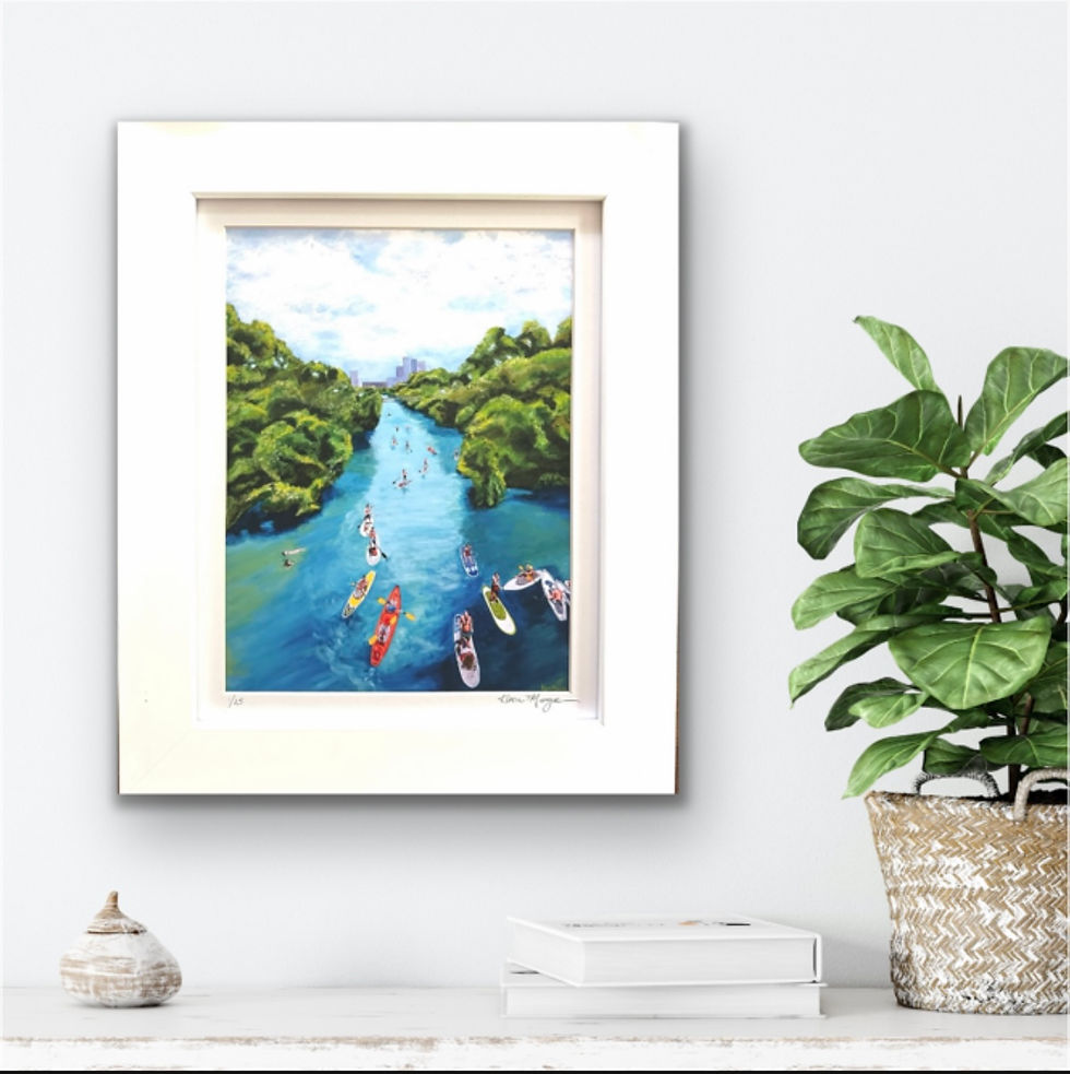 Thumbnail: Paddle Boarding on Austin's Lady Bird Lake — Limited Edition Giclee Print Framed