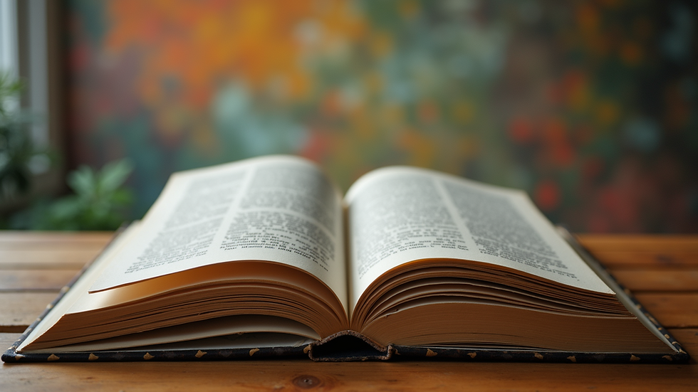 Eye-level view of a graphic novel open to a colorful page
