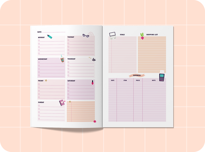 Creation of an illustrated weekly planner for my blog Goodie Mood