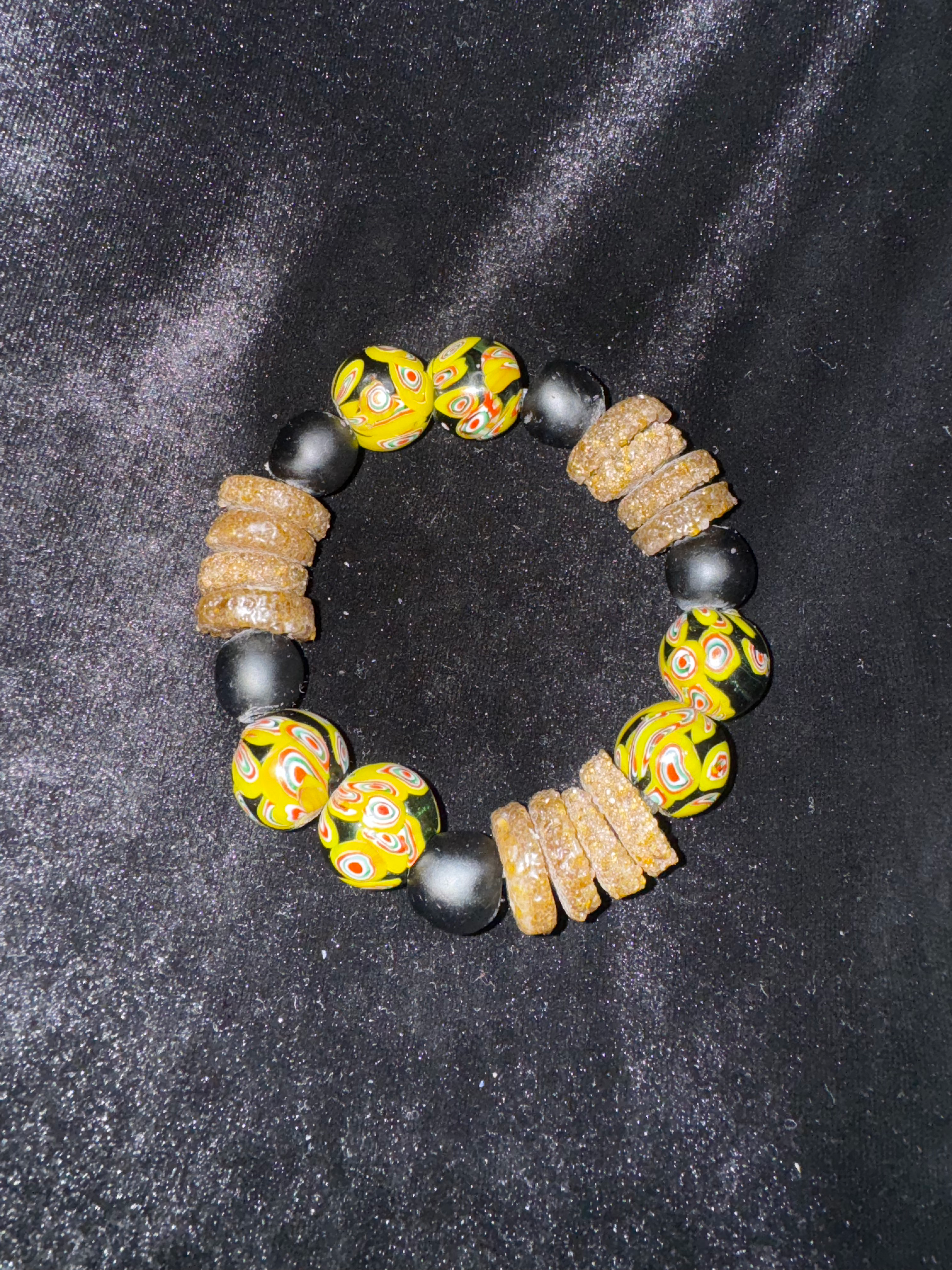 Black/ Yellow/ Brown glass bracelet