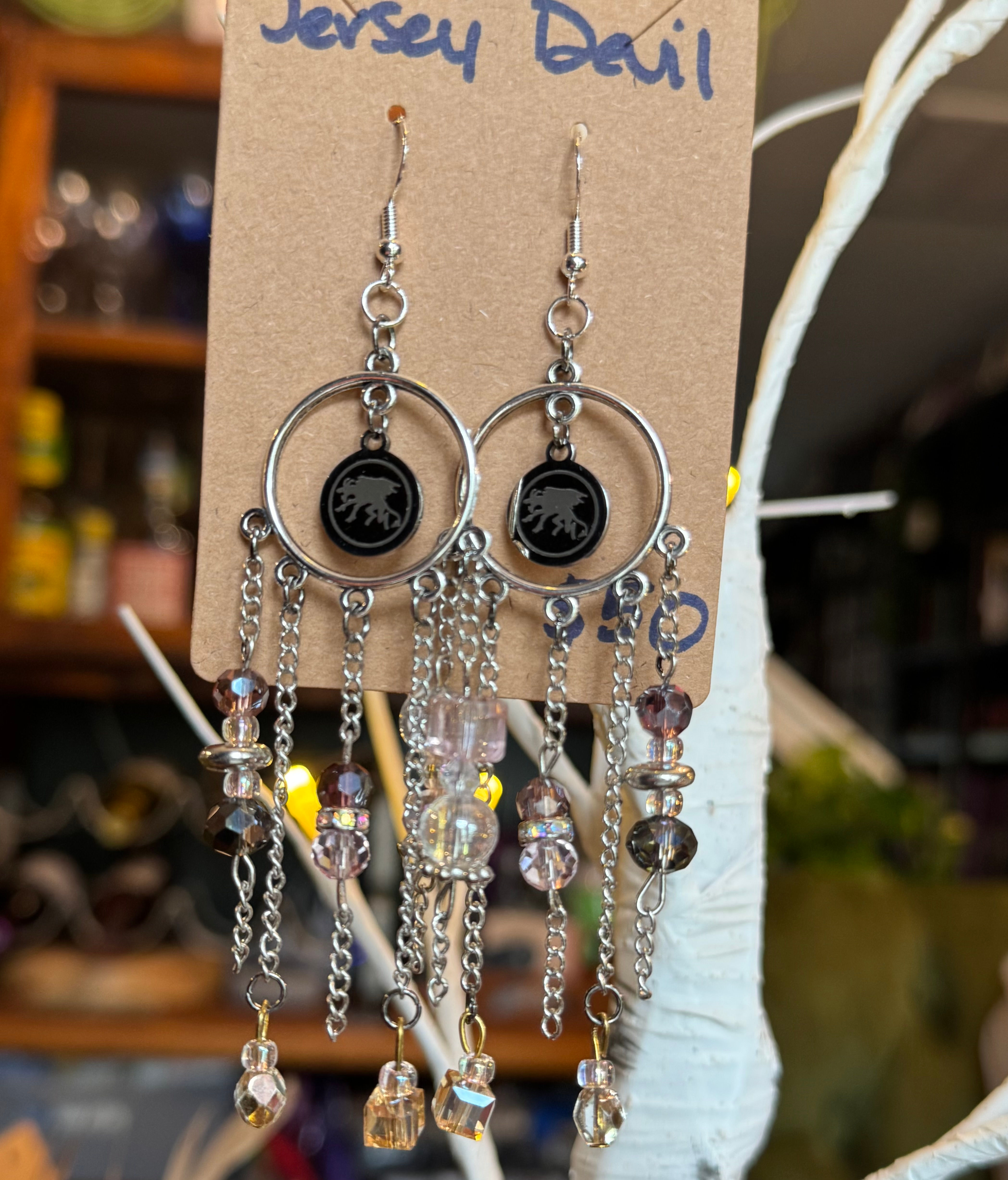 Earrings: Jersey Devil, Pink and Silver