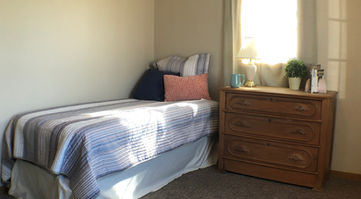 Our rooms are private, spacious, comfortable, and well-lit. Residents have plenty of room to enjoy a number of activities, a comfy bed for sleeping, and elegant furniture.